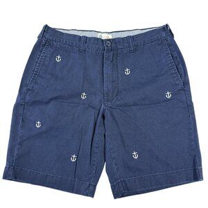 J.Crew Nautical Preppy Chino Shorts Mens 31 Embroidered Anchor Navy Blue Coastal